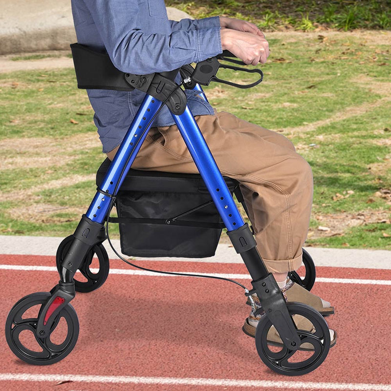 Rollator Aluminum Walker with Seat Back Support 450lbs 8" Casters