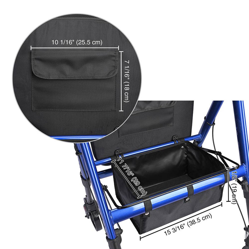 Rollator Aluminum Walker with Seat Back Support 450lbs 8" Casters