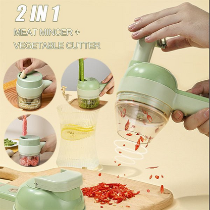4 In 1 Handheld Electric Vegetable Cutter Set, Wireless Food Chopper Electric Portable Mini Food Chopper for Garlic Pepper Chili Onion