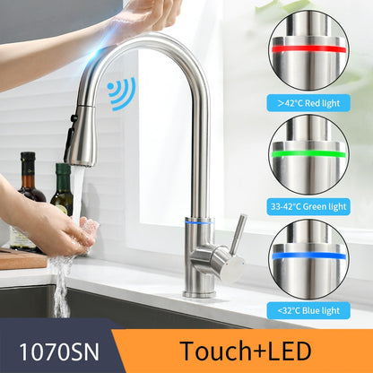 Kitchen Smart Touch Faucets Control, Pull Out Spout Sprayer Single Handle Sink Faucet