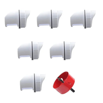 DIY Chicken Feeder, No Waste Chicken Feeder with Rat Stopper Caps with 4 Ports and 1 Hole Saw, Rain Proof and Insect Proof, for Barrels Boxes, Troughs