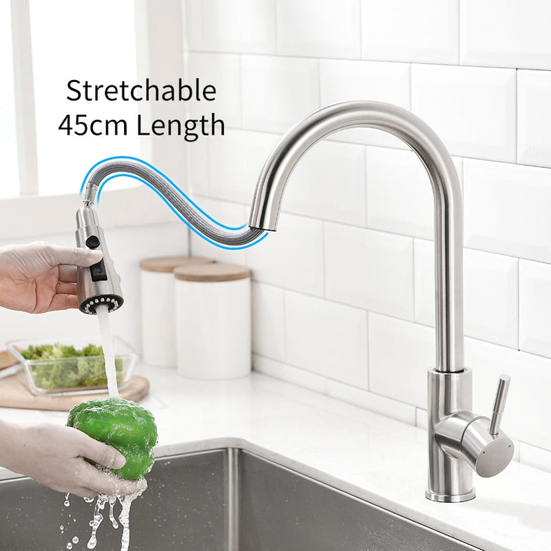 Kitchen Smart Touch Faucets Control, Pull Out Spout Sprayer Single Handle Kitchen Sink Faucet