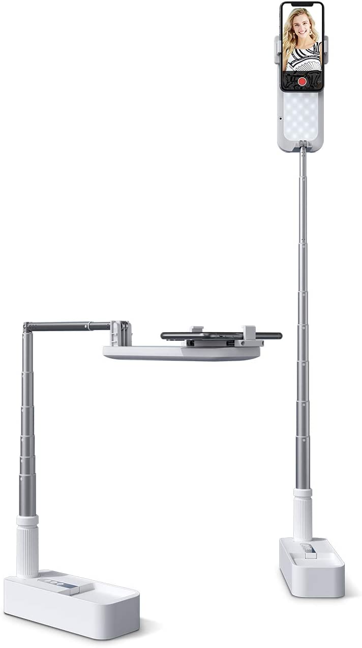 Multi-Angle Phone Stand With Light For Content Creation, Extendable Holder 360° Rotation for Live Streaming & Recording