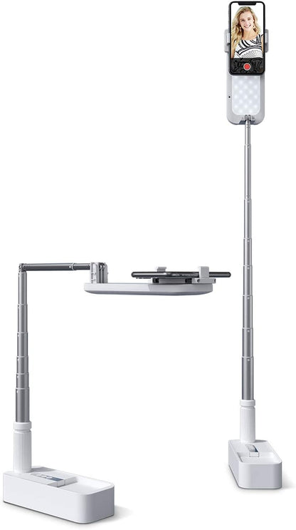Multi-Angle Phone Stand With Light For Content Creation, Extendable Holder 360° Rotation for Live Streaming & Recording