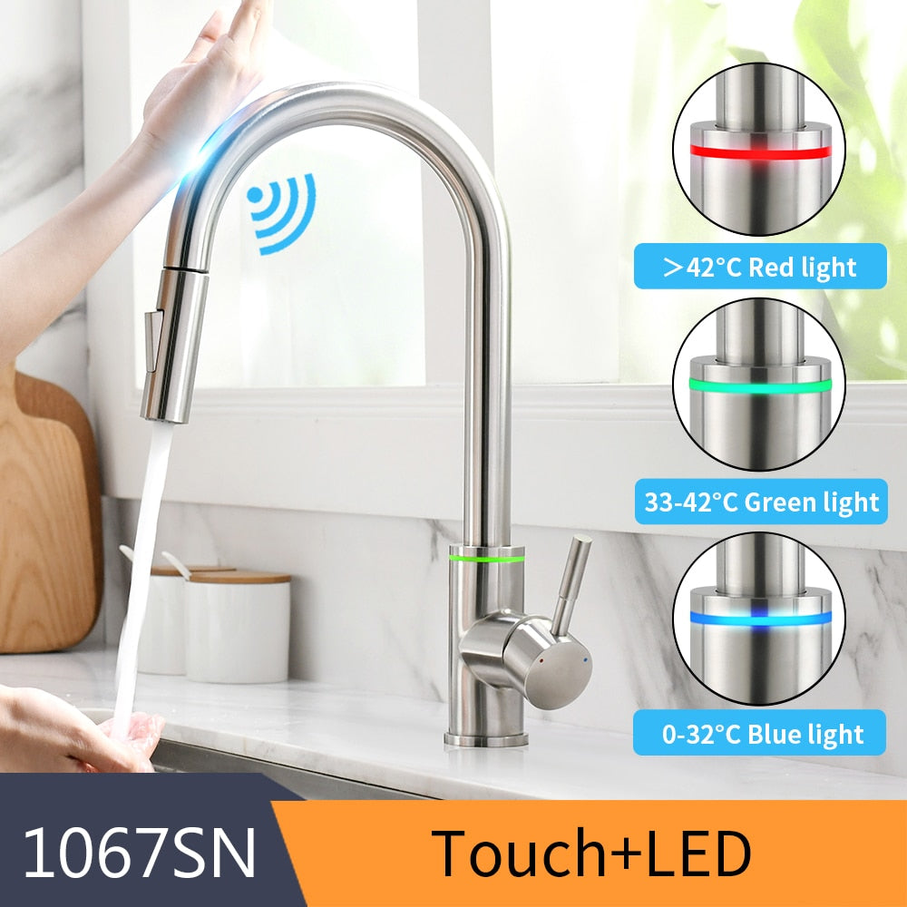 Kitchen Smart Touch Faucets Control, Pull Out Spout Sprayer Single Handle Sink Faucet