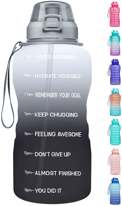 1 Gallon Motivational Water Bottle with Time Marker, Ombre Colors wide mouth, straw lid