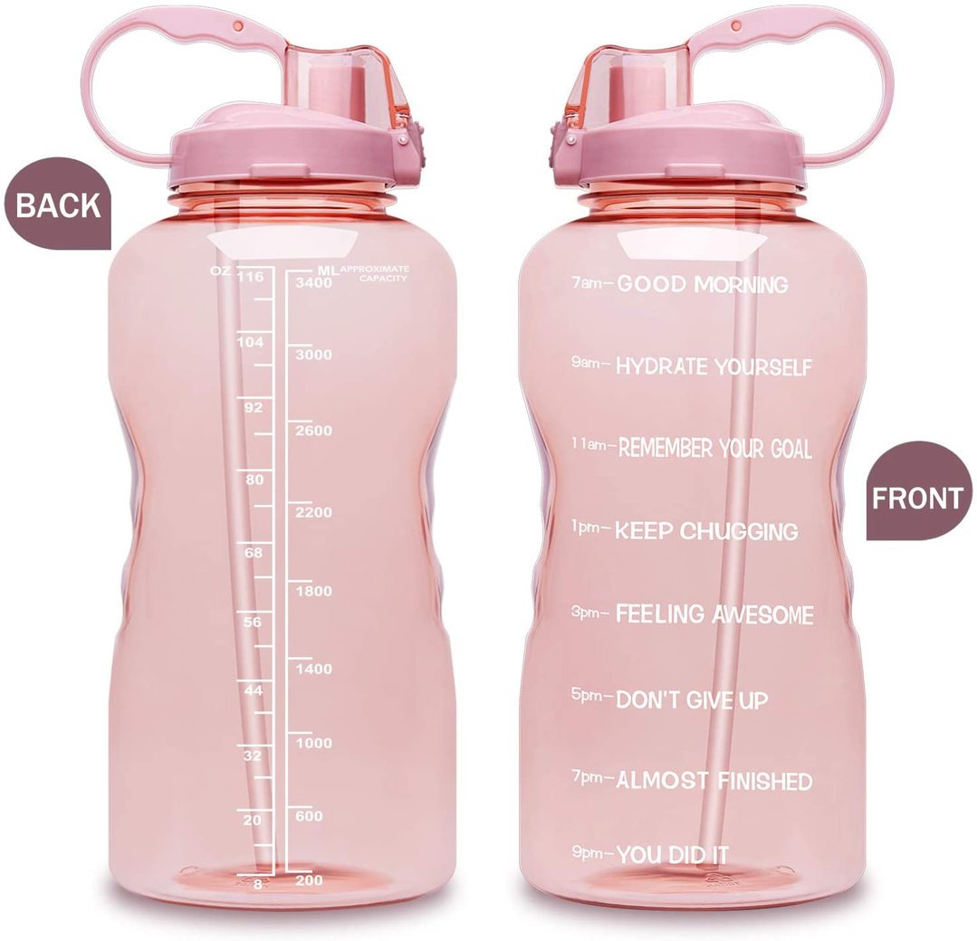 1 Gallon Motivational Water Bottle with Time Marker, Ombre Colors wide mouth, straw lid