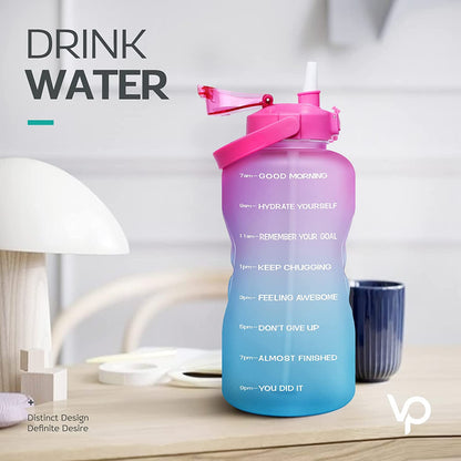 1 Gallon Motivational Water Bottle with Time Marker, Ombre Colors wide mouth, straw lid