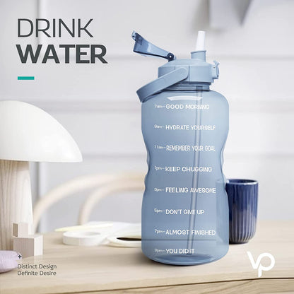 1 Gallon Motivational Water Bottle with Time Marker, Ombre Colors wide mouth, straw lid