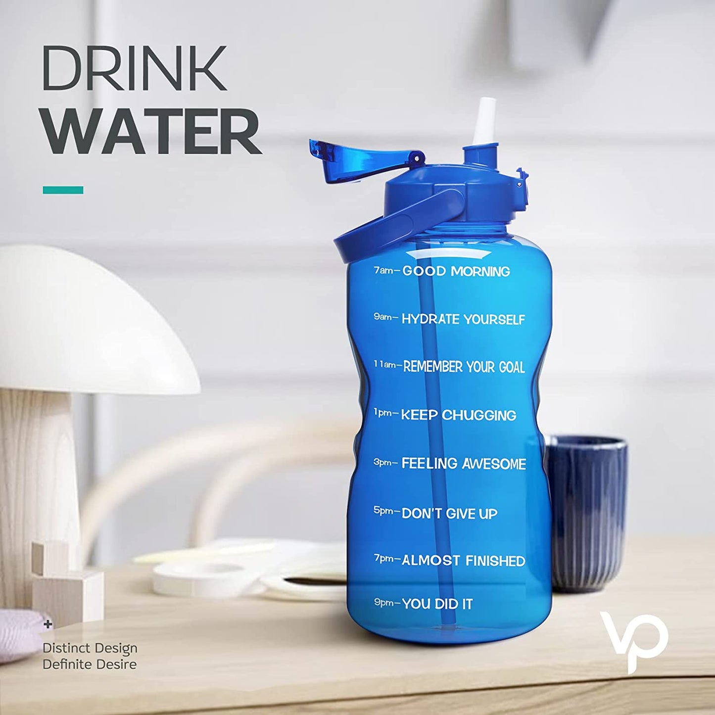 1 Gallon Motivational Water Bottle with Time Marker, Ombre Colors wide mouth, straw lid