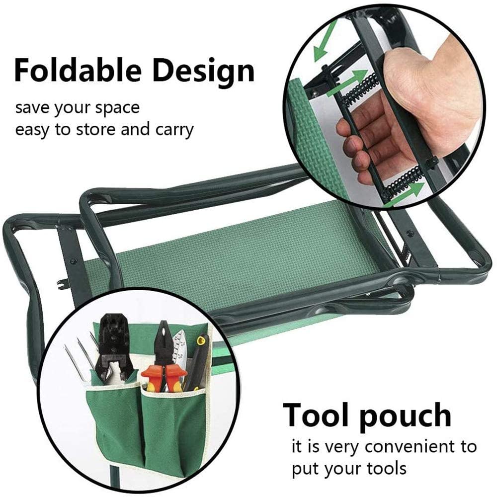 Multifunctional Garden Kneeler & Seat With Pocket, Foldable heavy duty Farm kneeler Chair with Pouch made in USA