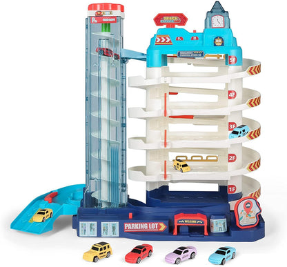 5-Level Car Parking Garage Toy with Race Tracks, Car Ramp Set for 3+Year-Olds