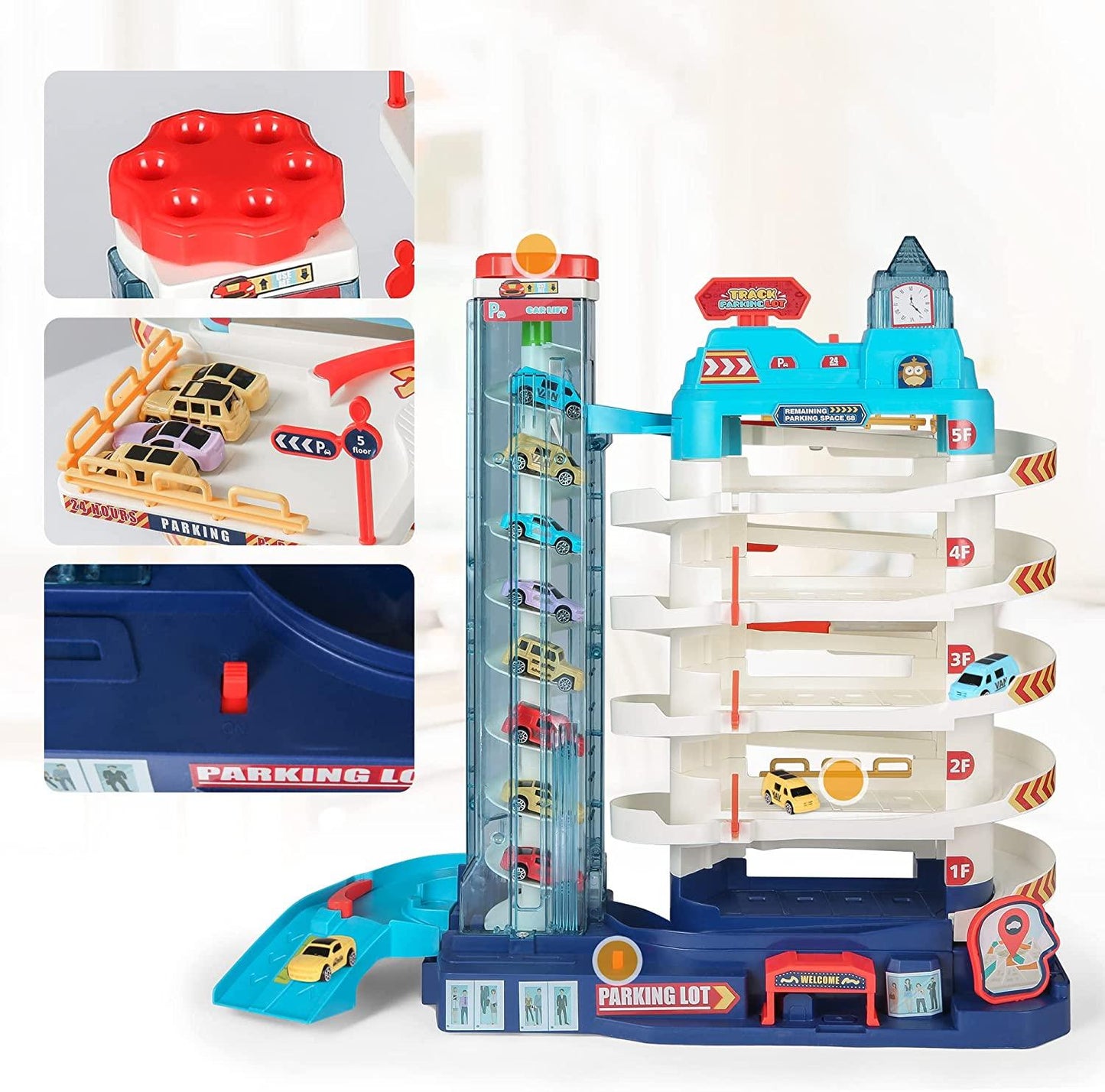 5-Level Car Parking Garage Toy with Race Tracks, Car Ramp Set for 3+Year-Olds