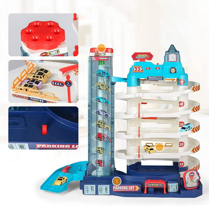 5-Level Car Parking Garage Toy with Race Tracks, Car Ramp Set for 3+Year-Olds