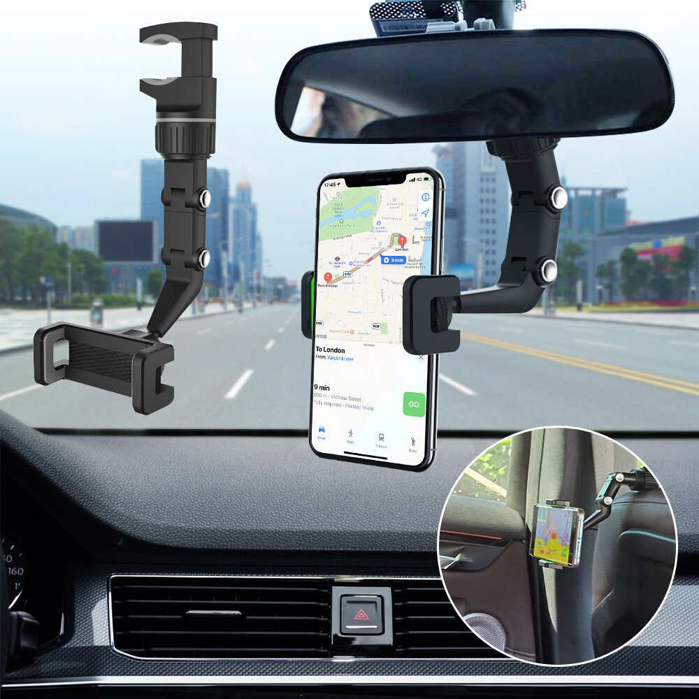 Multifunctional Universal 360° Rotation Mirror Mount Holder Mobile Phone Car Rearview Adjustable