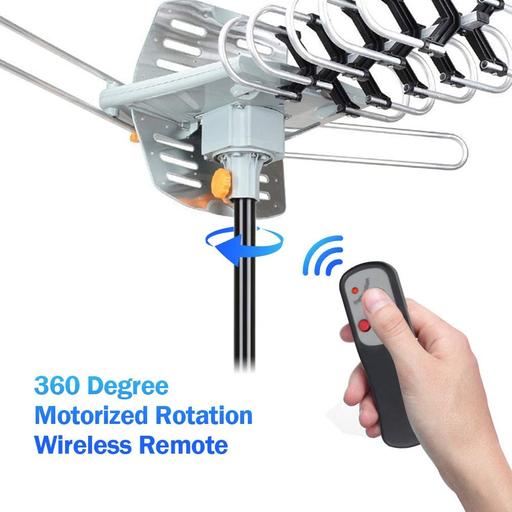 990 Mile Range Outdoor TV Antenna, 360° Motorized Rotaion Amplified HDTV 1080P 4K