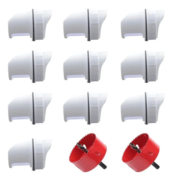 DIY Chicken Feeder, No Waste Chicken Feeder with Rat Stopper Caps with 4 Ports and 1 Hole Saw, Rain Proof and Insect Proof, for Barrels Boxes, Troughs