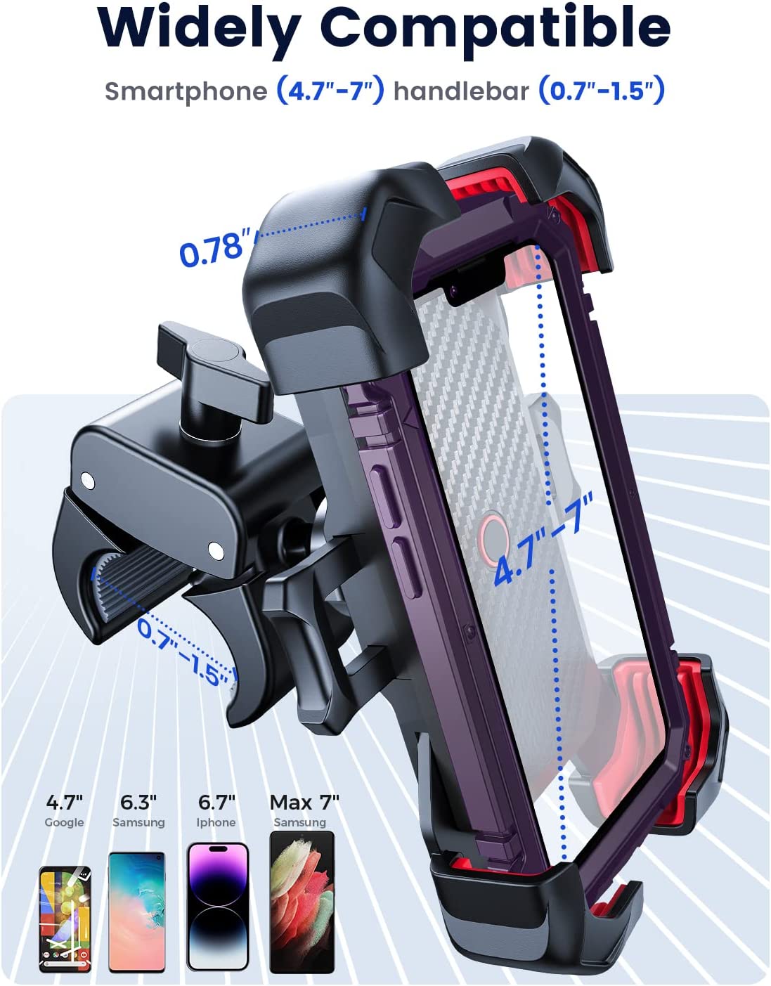Motorcycle Phone Mount, Auto Lock, Military Anti-Shake, Phone Holder for Bicycle, for Handlebar Mount