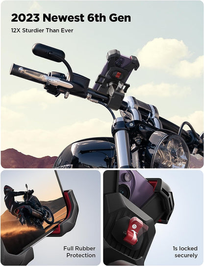 Motorcycle Phone Mount, Auto Lock, Military Anti-Shake, Phone Holder for Bicycle, for Handlebar Mount