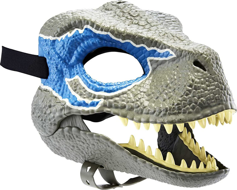 VELOCIRAPTOR BLUE Mask, Dino moving jaw mask, Halloween & Christmas Dinosaur Decoration