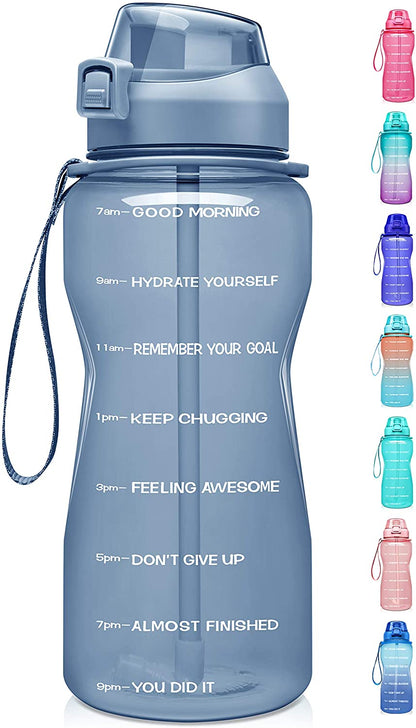 1 Gallon Motivational Water Bottle with Time Marker, Ombre Colors wide mouth, straw lid