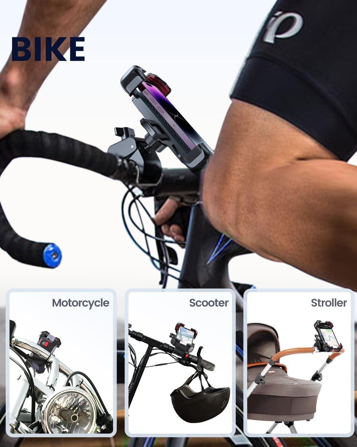 Motorcycle Phone Mount, Auto Lock, Military Anti-Shake, Phone Holder for Bicycle, for Handlebar Mount