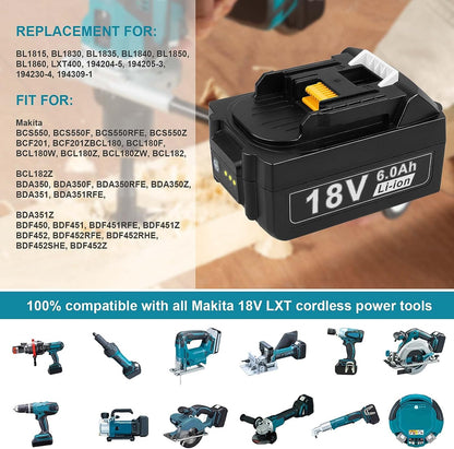 For Makita 18V 6.0Ah LXT Lithium-Ion BL1830 BL1850 BL1860 tool Battery-2Pack