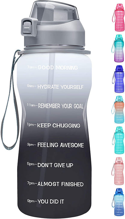 1 Gallon Motivational Water Bottle with Time Marker, Ombre Colors wide mouth, straw lid