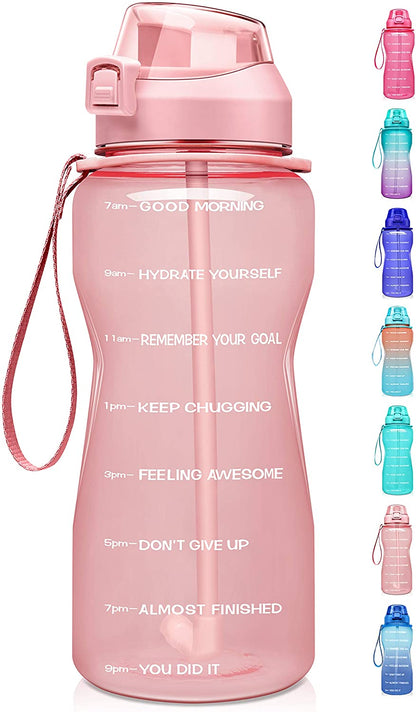 1 Gallon Motivational Water Bottle with Time Marker, Ombre Colors wide mouth, straw lid