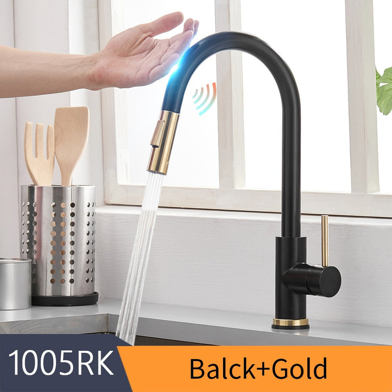 Kitchen Smart Touch Faucets Control, Pull Out Spout Sprayer Single Handle Kitchen Sink Faucet