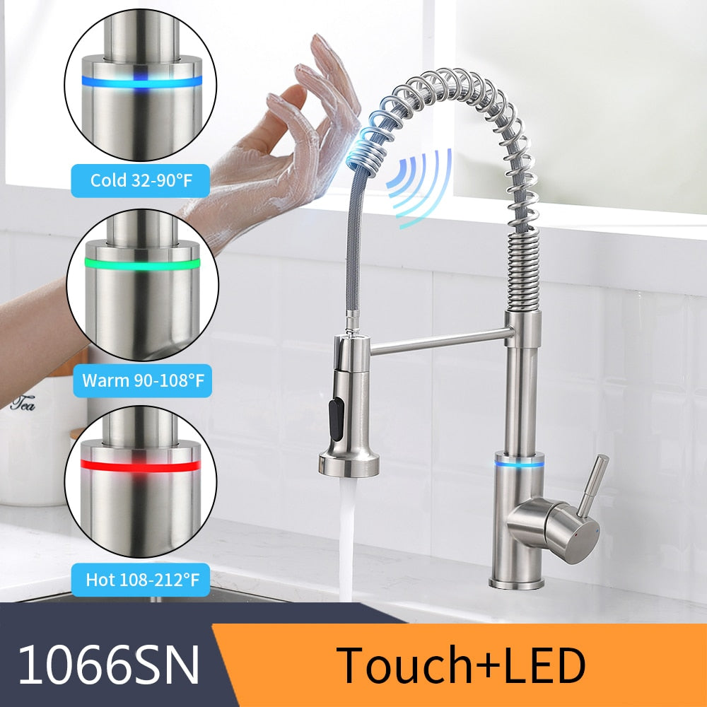 Kitchen Smart Touch Faucets Control, Pull Out Spout Sprayer Single Handle Sink Faucet