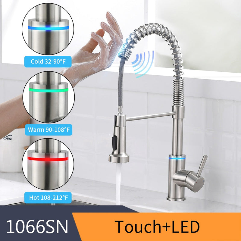 Kitchen Smart Touch Faucets Control, Pull Out Spout Sprayer Single Handle Kitchen Sink Faucet