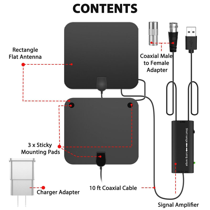 300 Miles Indoor Digital Amplified HDTV Antenna W/ Signal Booster 4K 1080P HDTV Amplified Signal