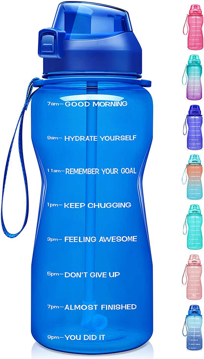 1 Gallon Motivational Water Bottle with Time Marker, Ombre Colors wide mouth, straw lid