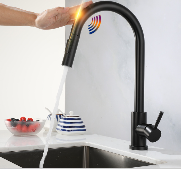 Kitchen Smart Touch Faucets Control, Pull Out Spout Sprayer Single Handle Kitchen Sink Faucet