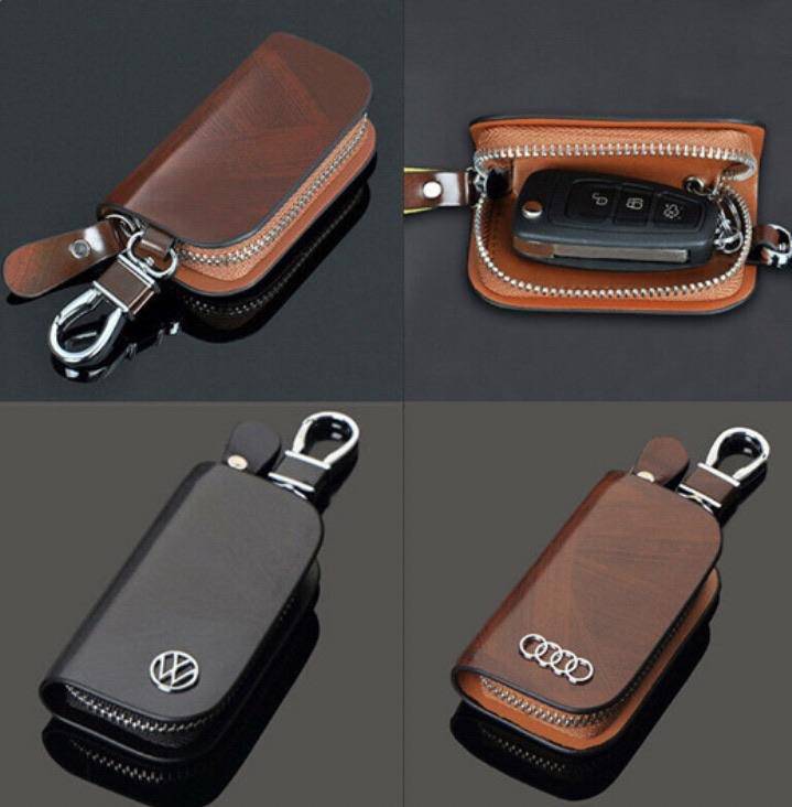 Custom Car Key Fob Leather Case With Your Logo, Fob Cover Protector, RFID Signal blocking Holder Keychain For Ford, Mercedes, Toyota, Lexus, Honda