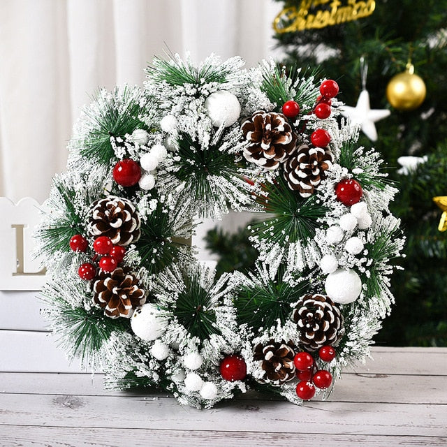 Christmas wreath Garland Pinecone red berry bow manual Christmas living room wreath front door hung window props decoration