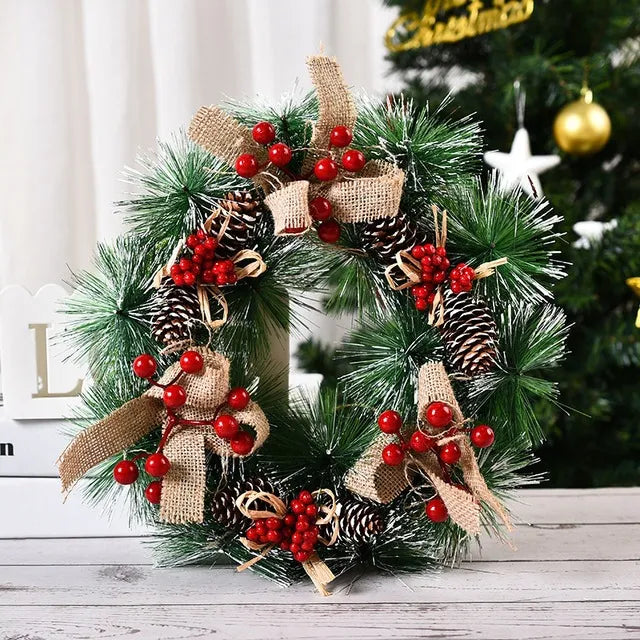 Christmas wreath Garland Pinecone red berry bow manual Christmas living room wreath front door hung window props decoration