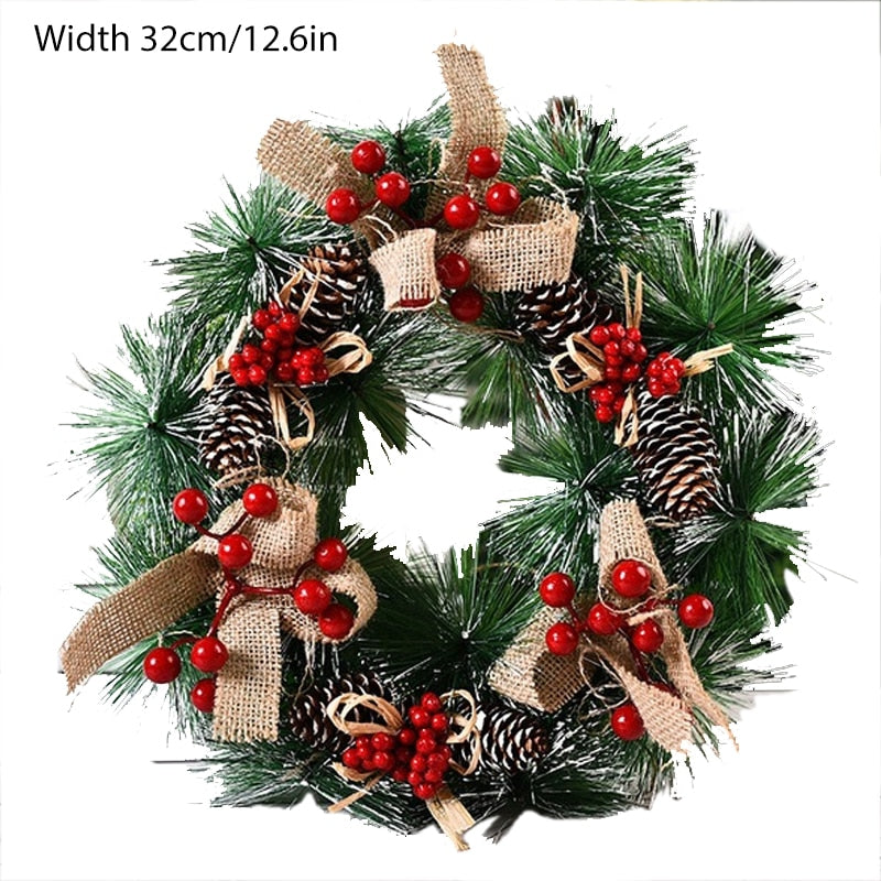 Christmas wreath Garland Pinecone red berry bow manual Christmas living room wreath front door hung window props decoration