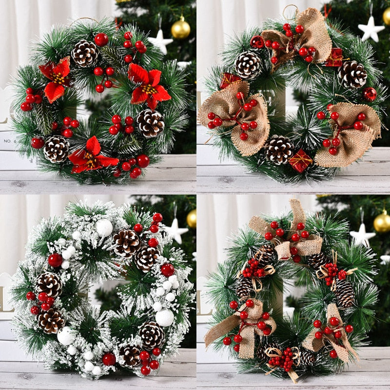 Christmas wreath Garland Pinecone red berry bow manual Christmas living room wreath front door hung window props decoration