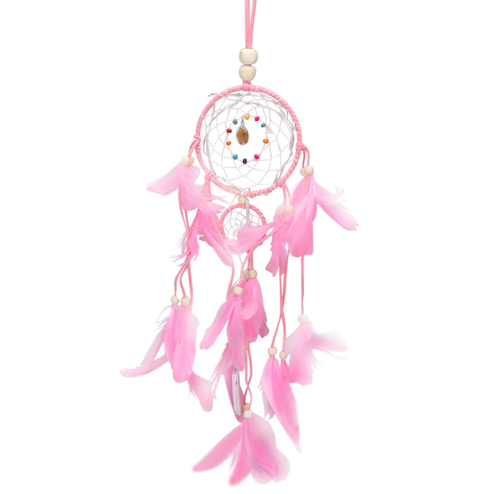 Dream Catcher LED Night Light Indian Style Dreamcatcher Handmade Wind Chimes Hanging Pendant Home Wall Art Decorations