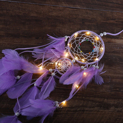 Dream Catcher LED Night Light Indian Style Dreamcatcher Handmade Wind Chimes Hanging Pendant Home Wall Art Decorations