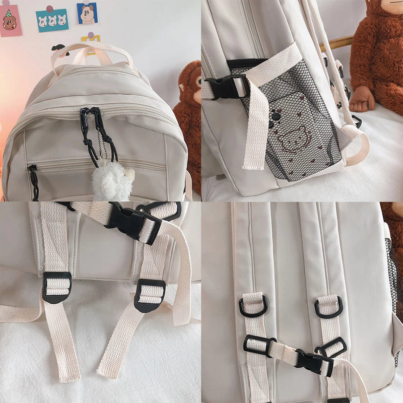 Fashion Big Student Backpack New Nylon Canvas Girls School Bag