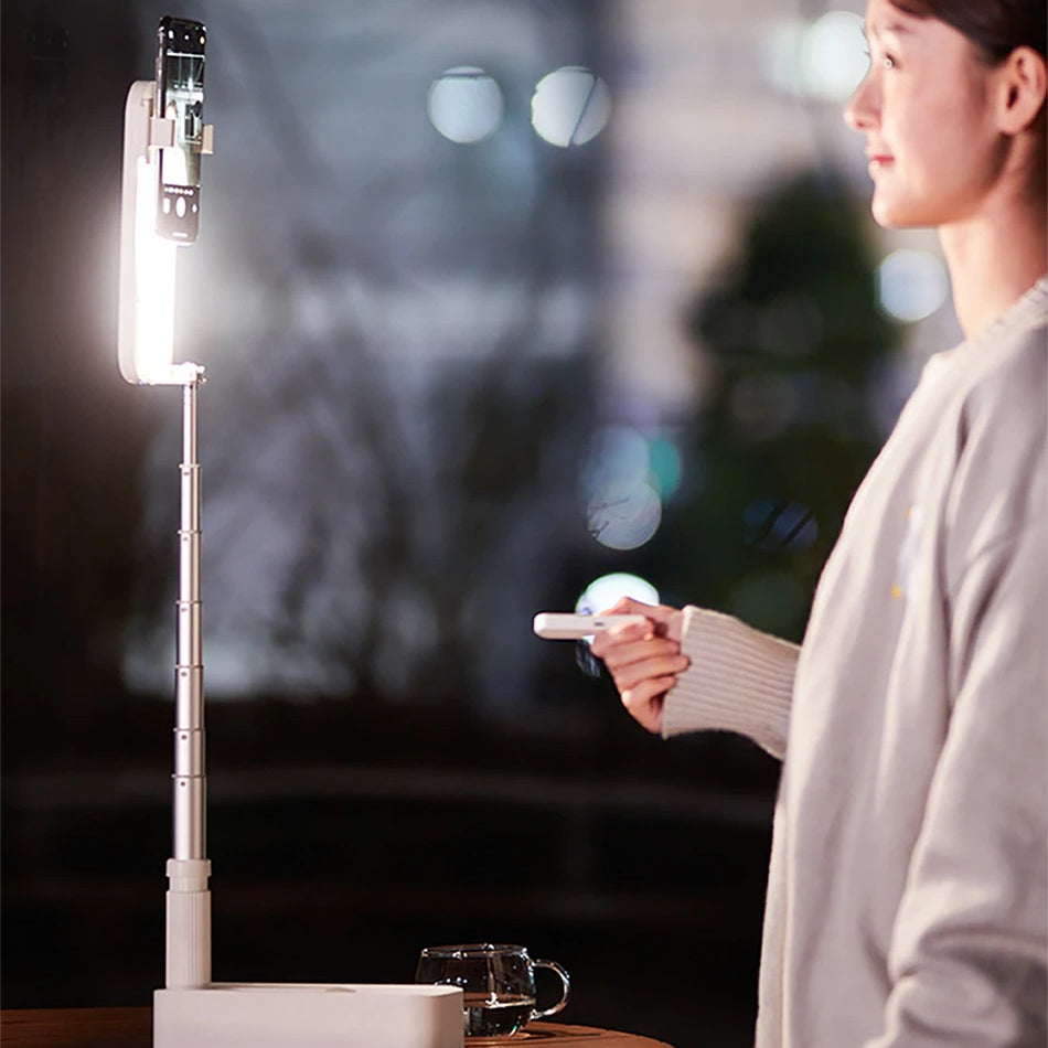 Multi-Angle Phone Stand With Light For Content Creation, Extendable Holder 360° Rotation for Live Streaming & Recording