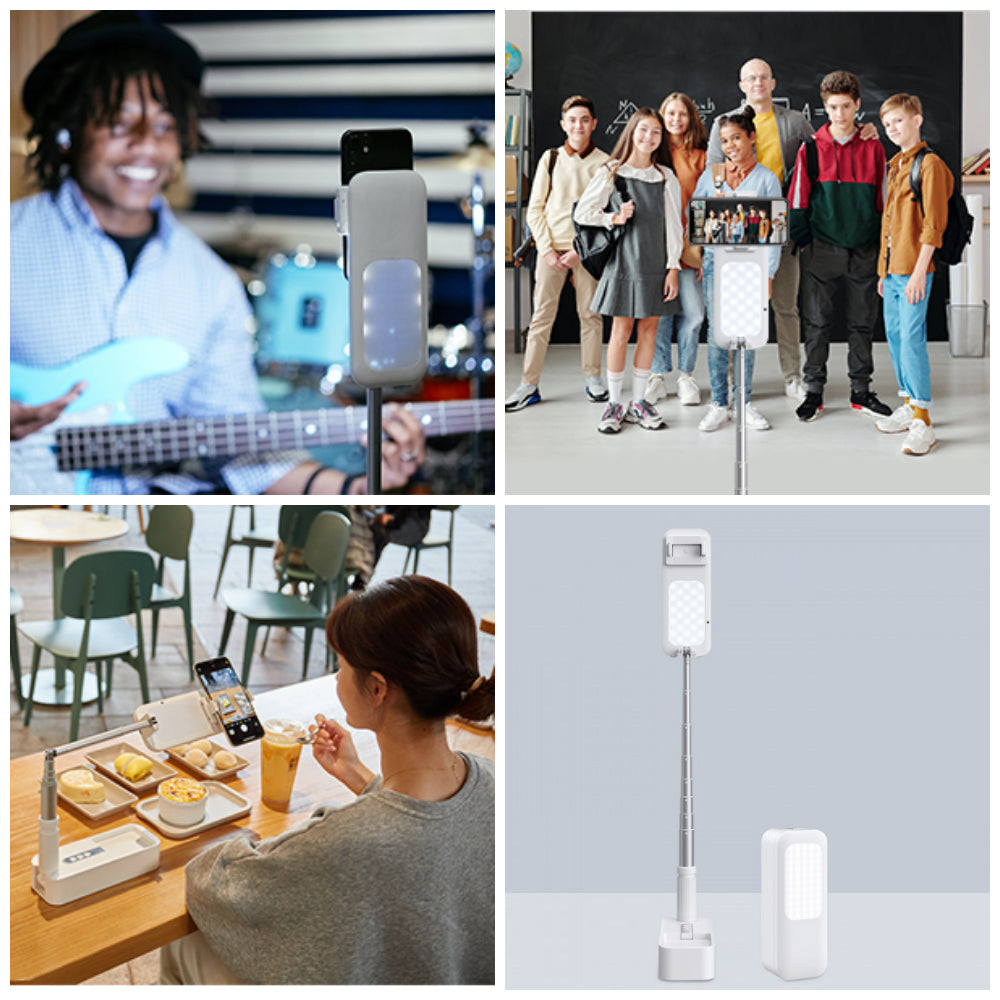 Multi-Angle Phone Stand With Light For Content Creation, Extendable Holder 360° Rotation for Live Streaming & Recording