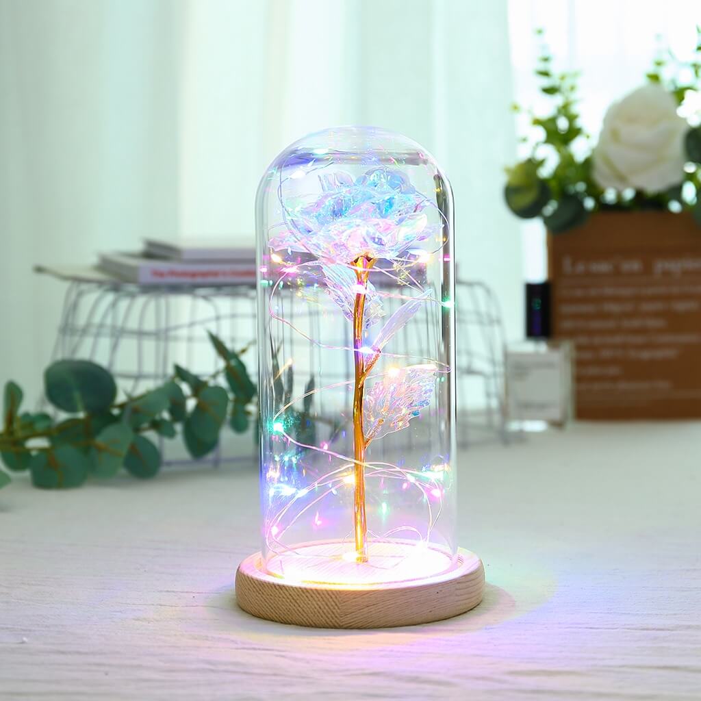 Galaxy Rose, Glass Rose, Enchanted Galaxy Rose In A Glass Dome, Beauty and the Beast Rose, Glowing Led Rose,