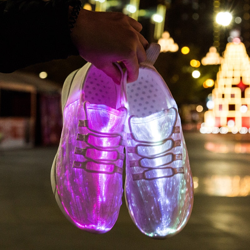 Unisex Led Light up Shoes, Fiber Optic USB Recharge Luminating Sneakers for Adults, Men, Women