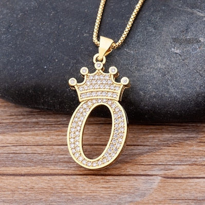 New Luxury Copper Zircon A-Z Crown Alphabet Pendant Chain Necklace Hip-Hop Style Fashion Woman Man Initial Name Jewelry