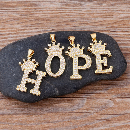 New Luxury Copper Zircon A-Z Crown Alphabet Pendant Chain Necklace Hip-Hop Style Fashion Woman Man Initial Name Jewelry