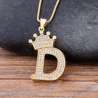New Luxury Copper Zircon A-Z Crown Alphabet Pendant Chain Necklace Hip-Hop Style Fashion Woman Man Initial Name Jewelry